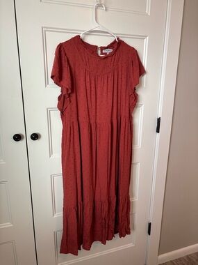 Polagram rust-orange textured midi dress